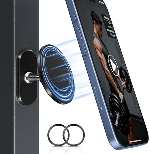 Itramax Gym Magnetic Phone Holder for MagSafe,360° Adjustable Alloy Cell Phone Stand Holder,Dual Magnet Portable Gym Workout Mount with Magnetic Ring for iPhone 17 16 15 14 13 12&Smartphones,Men/Women