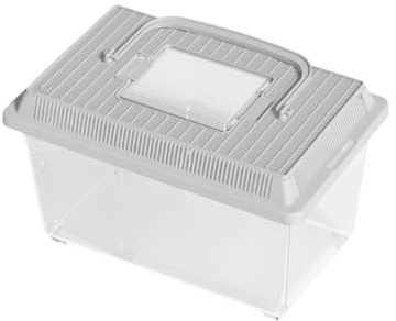 Generisch 2026 Contenedor de transporte de faunario estándar para depósitos de reptiles, cajas de alimentación con, Tank Critter para la alimentación de ranas geckos de mascotas (gris, 23 x 13 x 15,5