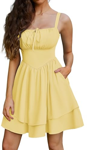 SCARLET DARKNESS Mini abiti estivi da donna, con spalline sottili, corsetto floreale, da spiaggia, prendisole vittoriano, giallo chiaro, M