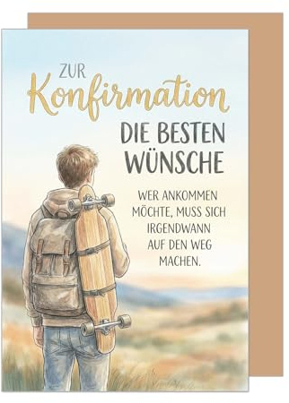 Edition Seidel Premium Glückwunschkarte zur Konfirmation mit Umschlag. Konfirmationskarte Karte Grußkarte Spruch Sprüche Junge Jugendliche Skateboard Rucksack Natur Wünsche (KF354 SW026)