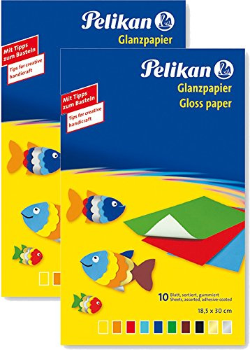 2 Packungen Pelikan 137935 - Glanzpapier gummiert, gesamt 20 Blatt