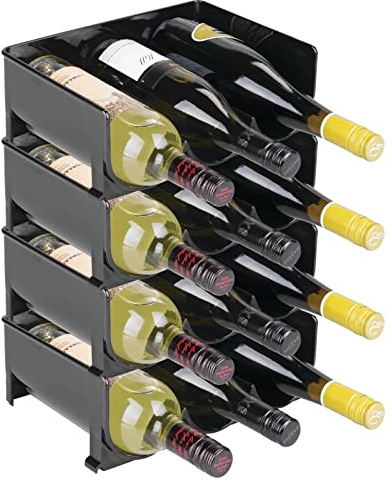 mDesign Ultramodernes Weinregal - Weinflaschenregal - Horizontaler Weinhalter verlängert die Lebensdauer von Wein und Korken - 4 stapelbare Weinregale - je 3 Flaschen - Schwarz