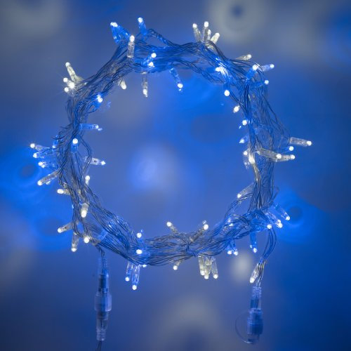 Lights4fun - Serie CORE - Catena Prolungabile di Luci con 100 LED Blu e Bianco Freddo su 10m di Cavo Trasparente per Interni ed Esterni