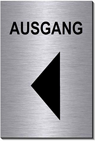 Ausgang links-Symbol-Schild 150 x 100 x 3 mm-Aluminium Edelstahloptik silber mattgebürstet Hinweisschild (1905-25 mit Löcher)