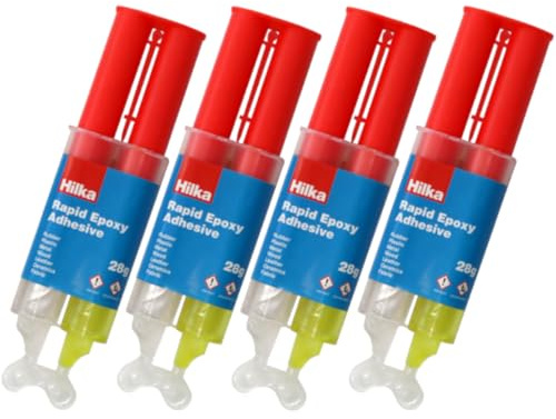 (PACK OF 4) Hilka 2 Part Epoxy Syringe Quick Setting Adhesive Glue Plastic Metal Wood