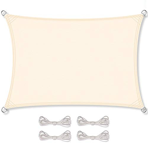 CelinaSun Sonnensegel wasserabweisend PES Rechteck 2,5x4m Creme weiß UPF 50+ Premium Sonnenschutz inkl Befestigungsseile