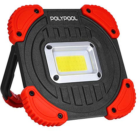 POLY POOL - PP3142 Proiettore Luce LED da Esterno Portatile 10W 600LM - Faretto LED da Esterno Ricaricabile USB e Power Bank - Impermeabile IP44 - Base Regolabile Faro LED da Garage Cantiere Campeggio