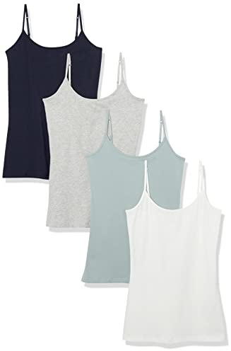 Amazon Essentials Women's Kamisol smal passform, Pack of 4, Grå/Marinblå/Turkosgrön/Vit, XS