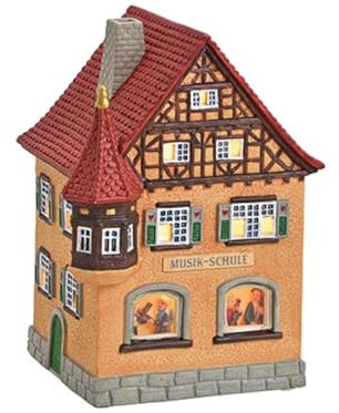 Musikschule in Bergisch Gladbach aus Porzellan Lichthaus Windlicht Miniatur-Modell – stimmungsvolle Deko für Weihnachten, Winterdorf, Sammler & Lichterstadt B13 x T12 x H17cm