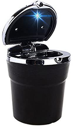 G59CS Multifunktionaler KFZ Aschenbecher mit Deckel – Auto Mülleimer, Getränkehalter & Gluttöter, Portable LED Auto Aschenbecher für Fahrzeug