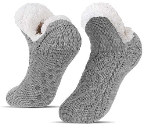 BLURBE Women’s Cuddly Socks, Men's Winter Stopper Socks, Fleece SocksWarm Thick Slipper Socks, ABS Socks, Non-Slip Slippers Plus Velvet For UK Sizes 5.5 - 9, Hellgrau, One Size