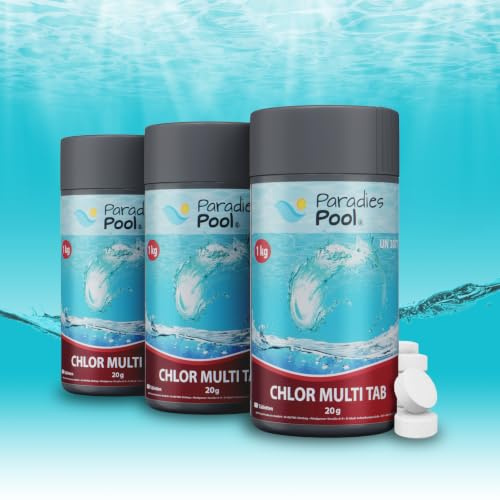 Paradies Pool Multi Tabs 20 g 3 kg, Quattro Multi Tabletten mit Chlor, Algenschutz, Flockungsmittel, pH Stabilisator, zur Wasserbehandlung, Inhalt: 3 kg