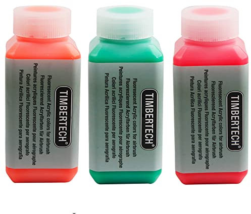 Timbertech Fluoreszierend Acrylfarben Airbrush Farben 100ml*3 Modellfarbe auf Wasserbasis FarbenSet