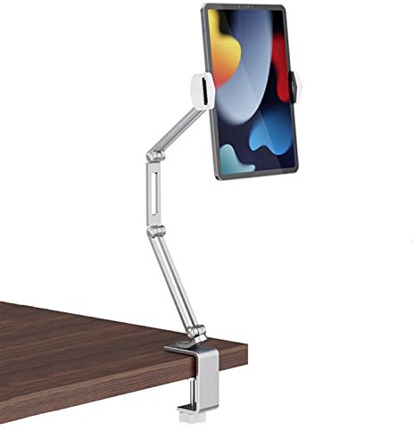 zlw-shop Support de Table de Tablette, Bras de Bureau à Bras Paresseux, Support de Tablette, Tablette de lit réglable pivotant for 4-12,9 Pouces Smartphones et tablettes (Color : Silver)