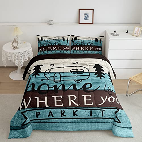Set di piumone da campeggio ideale per tutte le stagioni per bambini ragazzi ragazze ragazzi camper campeggio trapunta set di trapunte stile vintage in legno traspirante per letto 230x220cm