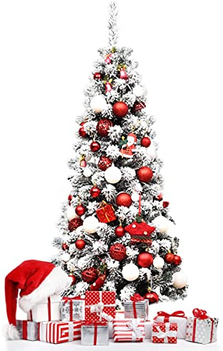 RELAX4LIFE Árbol de Navidad Nevado de PVC con Soporte Plegable de Metal y Ramas Flexible, Arvore de Natal de Interior y Exterior para Hogar, Tienda, Oficina (140 cm)