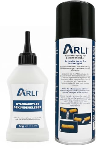 ARLI Sekundenkleber 100g mit Aktivator 400ml Spray Set Cyanacrylat Kleber Schnellkleber Universalkleber für Holz Metall Kunststoff Gummi Keramik MDF Universal Reperaturen extra stark schnell