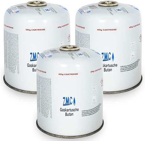 ZMC 3X Gaskartuschen 450g mit Schraubventil, Propan/Butan Gas 900ml, Gaskartusche EN417, Schraubkartusche mit Sicherheits-Schraubgewinde, Ventilkartusche mit Schraubverschluss, 7/16 Anschluss