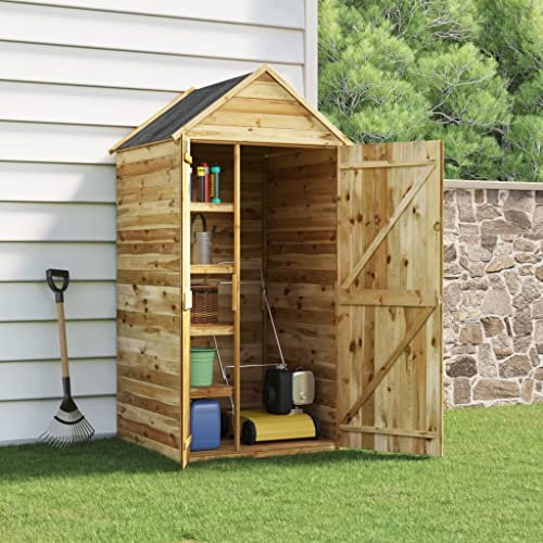 Cobertizo de herramientas para jardín y césped con puerta, 107 x 107 x 220 cm, madera maciza impregnada, pino
