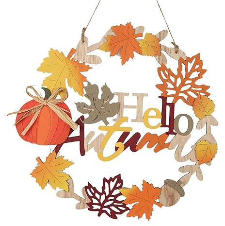 Harilla Corona de otoño de Madera de 30,5 cm, decoración de Hojas de Arce y Calabaza, Adorno Colgante, Corona de Cosecha
