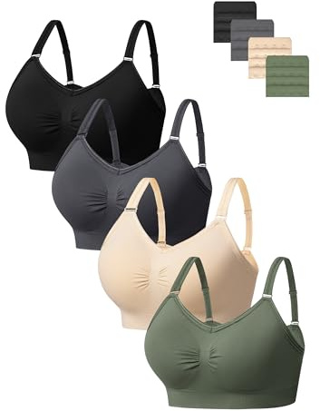 HBselect 4 Pack Full Coverage Wireless Bras, Soft Seamless Bra Sets for Women, Comfortable Support Bralette with Removable Padded and Extra Extenders