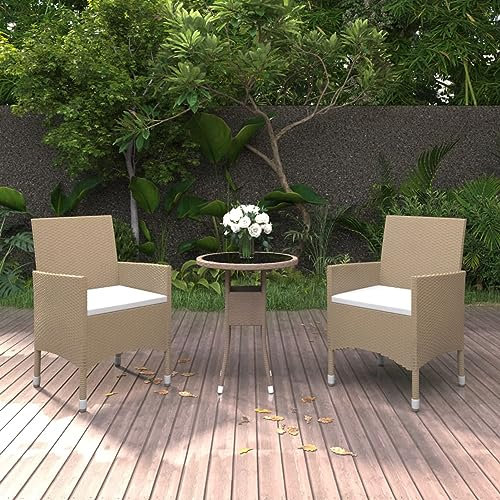 GuyAna 3-TLG. Garten-Essgruppe TerrassenmöBel Set GartenmöBel Essgruppe MöBelsets Garden Furniture Garten MöBel DraußEn Poly Rattan Beige