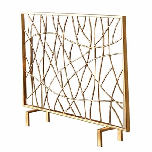 GTPBAO Funkenschutzgitter Goldene Schutzgitter Ohne Netz, Massives Eisen-Kamin-Stehtor für Holzbrenner/Kohlefeuer, 101×78.5cm