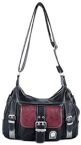 LYEAA Damen-Umhängetasche mit großem Fassungsvermögen, Vintage, vielseitig, mehrere Taschen, verstellbarer Riemen, Kontrastfarbe, Kuriertasche for Reisen, Einkaufen, Pendeln, Schwarz ,