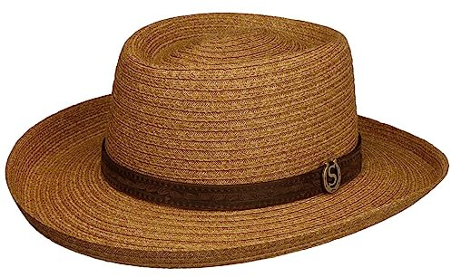 Stetson Sombrero de Paja Gambler Toyo Mujer/Hombre - Sol con Banda Piel Verano Primavera/Verano - L (58-59 cm) Natural-marrón