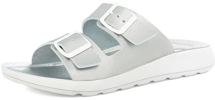 Ciabatte Mare Donna Doppia Fascia con Fibbia Regolabile, Argento, 39