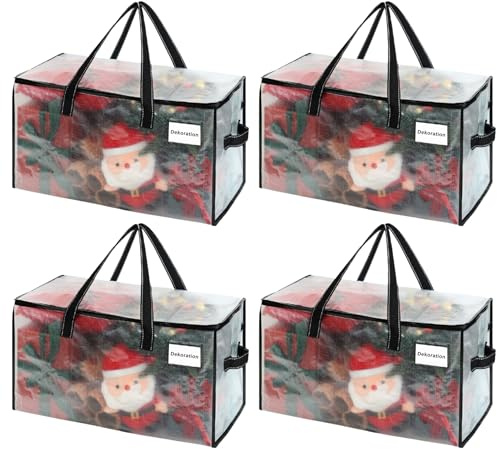 VENO 4er-Pack Umzugstaschen XXL(87 Liter), Faltbare Aufbewahrungstasche mit Starken Griffen & Reißverschluss, Alternative zu Umzugskartons, Wasserdichte Transporttasche für Kleidung,Transparent