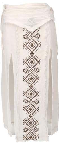 GURU SHOP Gonna lunga a pannelli boho, gonna estiva aperta, gonna in stile etnico, da donna, bianco crema, 38