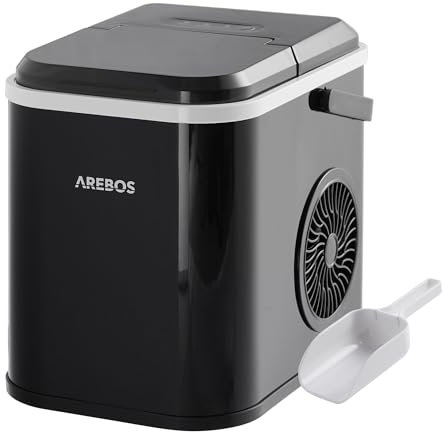 Arebos Fabricador de cubitos de hielo | 12 kg / 24 h | 10-15 minutos de tiempo de producción | Depósito de agua de 1,1 litros | Silencioso | Función de autolimpieza | Negro
