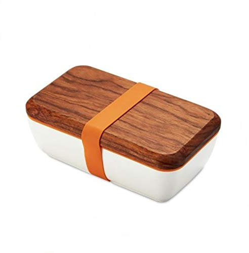 ZLJSHZS es Wood Bento Box Ceramic Bowl BPA Free Portable Food Container with Cutlery Students Picnic School
