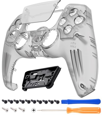 eXtremeRate Luna Re-Design Front Hülle für ps5 Controller BDM-010/020/030/040/050, Ersatz Gehäuse&Touchpad&Accent-Ring, Custom integrierend Abdeckung Case Cover für ps5 Controller-Transparent Schwarz | Ersatz Gehäuse mit Touchpad,Ringe Shell für ps5 Controller,Transparent Schwarz