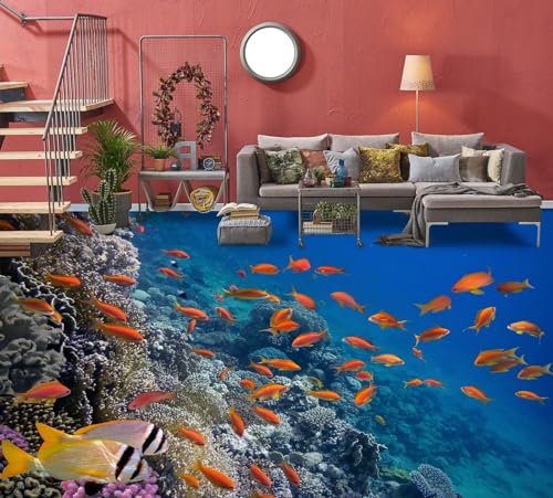 Benutzerdefinierte Selbstklebende Boden Wandtapete 3D-Meeresfisch, 430 x 300 cm Bodenfliesen Aufkleber Wohnzimmer Studie Pvc Wasserdicht Tragen 3D Bodenbelag Tapete