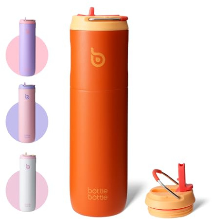 Bottle Bottle Stainless Steel Water Bottle 700ml with Straw and Lid Sports Insulated Metal Water Bottles with Handle(Orange) | with Straw