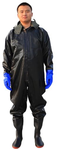 Serenitison Anglerhose Wasserdicht,Einteilige Regenmantel Wathose,Angelhose mit Kapuze,rutschfeste Sohle,Herren Ganzkörper Wathose,Damen verdickte Angelhose,für Baustellen,Angeln,Bauernhöfe,Gärten