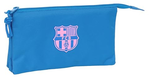 Safta F.C.BARCELONA CHICA - Portatodo Triple, Estuche Infantil, Estuche Niño, Ideal para Niños en Edad Escolar, Cómodo y Versátil, Calidad y Resistencia, 22x3x12 cm, Color Índigo