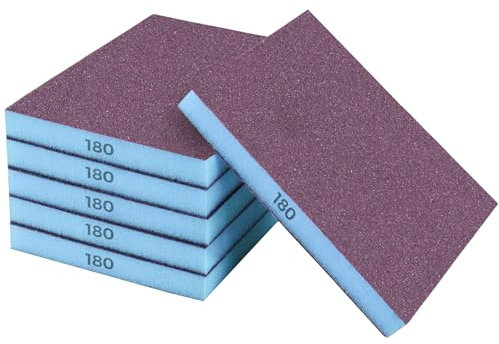 STEBRUAM 6 Spugne Abrasive Grana 180 per Legno e Metallo - Spugne per Levigatura Riutilizzabili - Ideali per Pareti, Mobili, Superfici in Legno e Metalliche