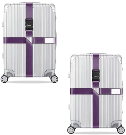 König Design 2 Stück Koffergurt - Zahlenschloss - Verstellbar und Violett - Inklusive Namensschild - Kofferband für Flugreise - Gepäckgurt Kofferband Zubehör