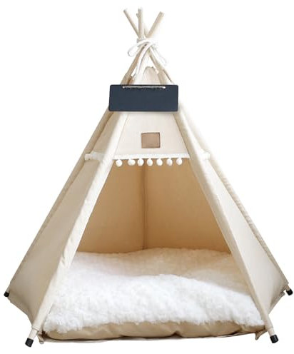 Tragbares Tipi-Zelt für Haustiere mit waschbarem Kissen und kleiner Kreidetafel, 50,8 cm hoch, für Hunde und Katzen, für Haustiere unter 7 kg, gemütliches Bett für Welpen, Hundebedarf