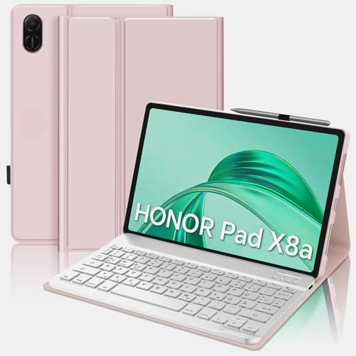 SENGBIRCH Funda Con Teclado Para Honor Pad X8a 11, Español Ñ Bluetooth Desmontable Inalámbrico Para Tablet 2024, Rosa