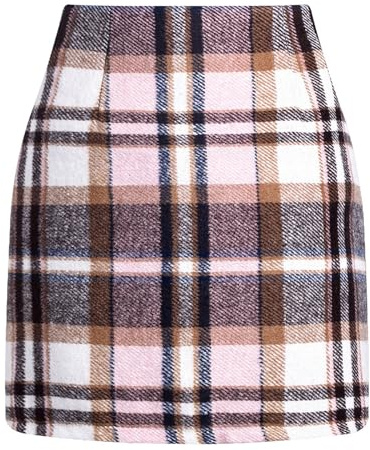 Shffuw Damen Kariert RöCke Knielang Wollrock Winterrock Bodycon Elegant Minirock Bleistiftrock Plaid Skirt High Waist Kurzer Rock Klassischer Preppy-Stil Damenrock, Modischer Herbst-Winter Minirock