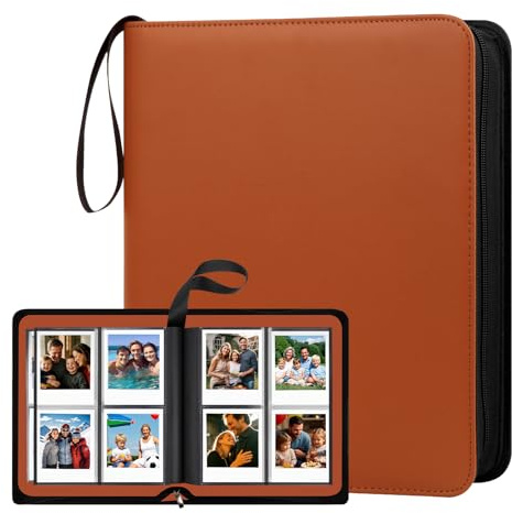Ruibytree Album Fotografico per Polaroid NOW i-Type, 600 e SX-70, Marrone | 256 Tasche, Copertina Rigida in Pelle PU, Pagine Senza Acidi, Tasche da 9 × 11 cm, Chiusura a cerniera, Maniglia da Trasporto