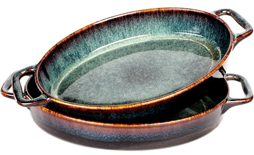 jinsongdafa Auflaufform Set aus 2 ovalen Porzellan 800 ml mit Griffen - Lasagneform - Auflaufform zum Aufbewahren von Lebensmitteln - Auflaufform für Partys und Backliebhaber