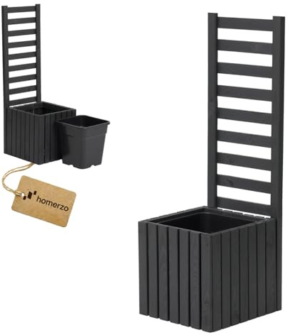 Pflanzkübel mit Rankgitter Spalier mit Pflanzkasten Blumenkasten aus Holz für Garten Balkon Terrasse Hochbeet mit 18L Kunststoff-Pflanzeneinsatz (vertikal-anthrazit, 36x36x35 H115)