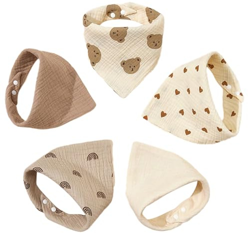 Satiskid 5-pack haklapp för bebisar, baby muslin trekantig halsduk, halsduk för bebisar för pojkar och flickor, bomullshalsdukar Justerbar Super mjuk och absorberande, Curry, En Storlek