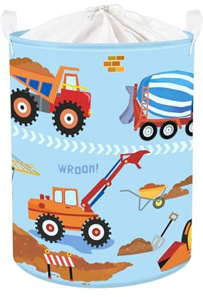 HUUMONSS Grande Cesta Porta Biancheria Bambini Veicolo da Costruzione Pieghevole Cestini Portaoggetti Giocattoli Vestiti per Bagno Cameretta, Escavatore, 63L