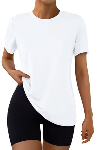 Suncife träningstoppar för kvinnor kortärmad gymtröjor sommar atletisk yoga lös passform t-shirts, Vitt, XXL